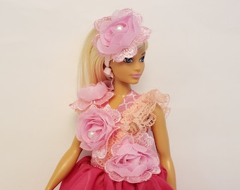 Doll ball gown with a head band, curvy doll dress