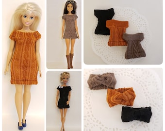 Doll dress, top, head band