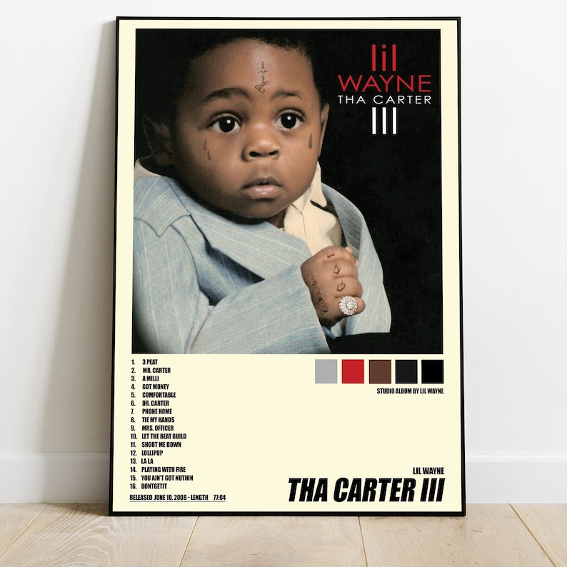 Lil Wayne Tha Carter III Tracklist Poster Album Cover Etsy