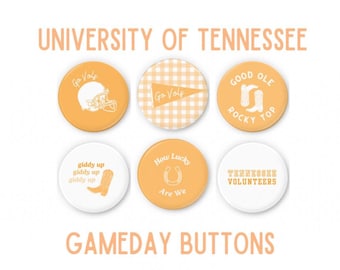 Tennessee Buttons, College Football, Tailgate Buttons, Tennessee Gameday Pinback Buttons, Tennessee Gameday Pins, UTK Gameday Button