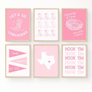 University of Texas Wall Collage Pack of 6, Pink Texas Digital Prints, Digital Print UT Austin, UT Austin Wall Art Digital Prints, Blue