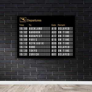 Quadro su tela personalizzato per tabellone di volo delle partenze dell'aeroporto - Scegli le tue città - Cartello arrivi e partenze