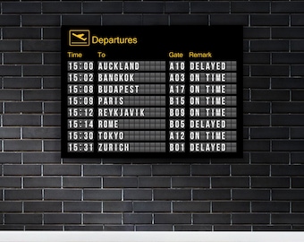 Custom Airport Departures Flight Board Canvas Wall Art - Choose your own cities - Arrivals Departures Sign
