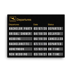 Custom Wedding Airport Departures Flight Board Canvas Wall Art - Choose your own cities - Arrivals Departures Sign