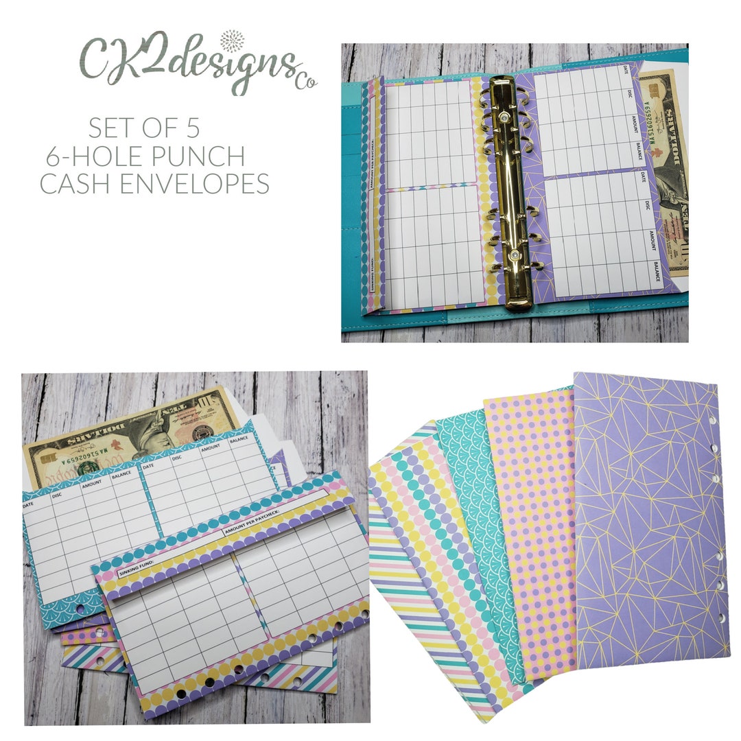 CASH ENVELOPES, 6 Hole Punched, Paper Envelopes, Whimsical Pastels ...