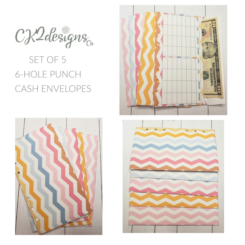 CASH ENVELOPES, 6 Hole Punched, Paper Envelopes, Pastel Lg Chevron ...