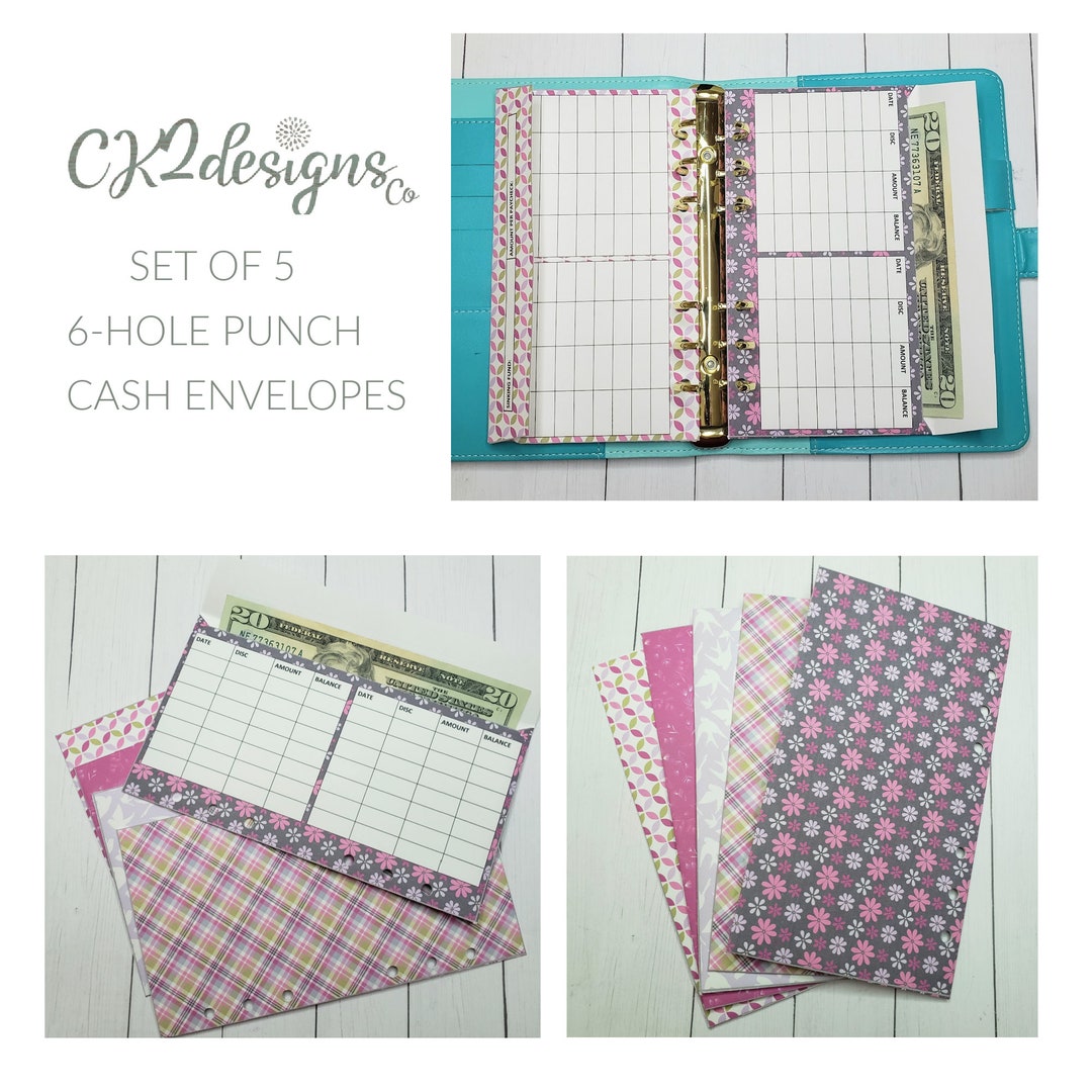 CASH ENVELOPES, 6 Hole Punched, Paper Envelopes, Pink Purple Pack 2 ...
