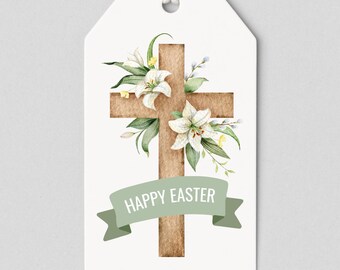 He Is Risen Gift Tags Printable, Easter Tag, Easter Class, Easter Favor Tags with Cross, Religious Gift Tag Instant Download, Ready to Print