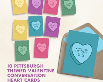 Pittsburgh Valentine Conversation Heart Cards, 5x7" Printable Valentine, Pittsburgh Themed Valentine Card, Pittsburgh Valentine Gift