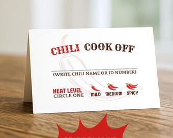 Chili Cook Off Sign Cards, Printable Chili Cook-Off Table Cards, Cook Off Competition Table Identification Card, NO EDITING Required