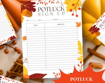 Printable Fall Potluck Sign Up Sheet, Autumn Potluck Sign Up Sheet, Thanksgiving Potluck Sign Up, Printable Potluck Sign Up Digital Download