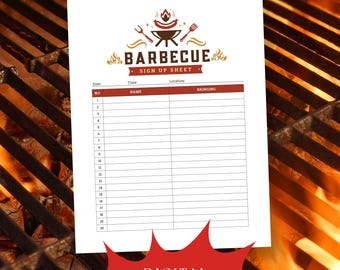 BBQ Sign Up Sheet, Barbecue Potluck Sign Up Sheet, Summer BBQ Sign Up, Picnic Sign Up Sheet, Summer Party Sign Up, Digital Download Print