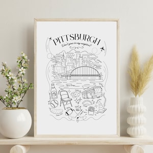 Pittsburgh Wall Art, Pittsburgh Wall Decor, Pittsburgh Art, Pittsburgh Art Print, Pittsburgh Skyline, Funny Pittsburgh, Adult Coloring Page