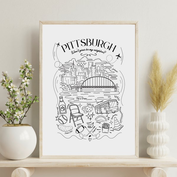 Pittsburgh Wall Art, Pittsburgh Wall Decor, Pittsburgh Art, Pittsburgh Art Print, Pittsburgh Skyline, Funny Pittsburgh, Adult Coloring Page