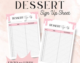 Printable Dessert Sign Up Sheet, Wedding Printable Sign Up Sheet, Bridal Shower Sign Up, Digital Download, Classroom Party Sign Up