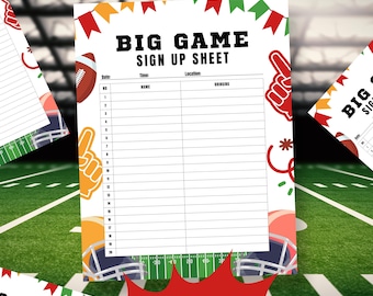Football Potluck Sign Up Sheet, Big Game Menu, Potluck Sign Up Form, Tailgate Party Sign Up, Big Game Potluck Sign Up, Super bowl