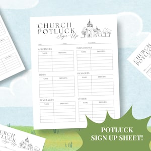 Printable Church Potluck Sign Up Sheet, Fellowship Potluck Sign Up Sheet, Black and White Potluck Sign Up, Church Sign Up Sheet