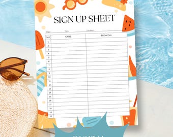 Printable Summer Pool Party Potluck Sign Up Sheet, Retirement Potluck Sign Up, Summer Party Sign Up, Printable Sign Up Digital Download