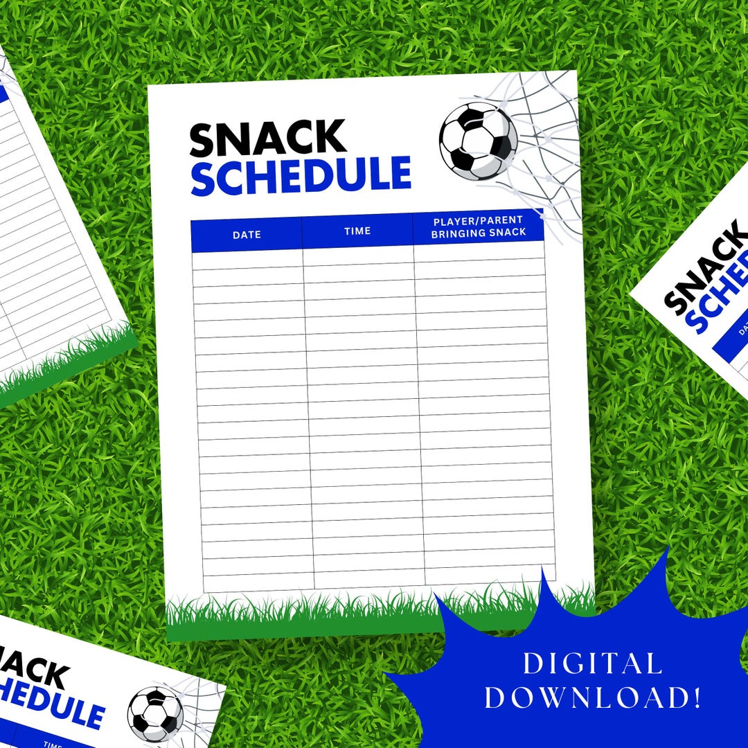Printable Soccer Snack Schedule Sign up Sheet, Game Day Soccer Snack ...