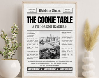 Pittsburgh Newspaper Cookie Table Printable Sign 4x6, 5x7, 8x10, 11x14 Cookies for all of Yinz, Printable Signs, Wedding Cookie Table Sign