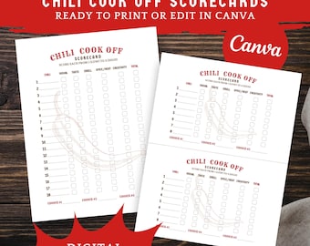 Chili Cook Off Printable Scorecard, Editable Chili Cook Off Template (Editable Canva Template & PDF Digital Download), Chili Cook Off Voting