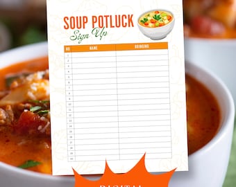 Printable Soup Potluck Sign Up Sheet, Soup Soiree Potluck Sign Up, Salad Sign Up, Office Party Printable Sign Up Digital Download