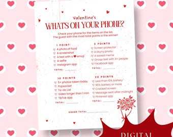 Valentines Day Digital Party Game, Valentines Day What's on Your Phone, Phone Game Valentines Day, Valentines Day Digital Products Printable