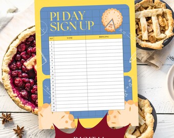 Printable Pi Day Party Sign Up Sheet (Digital Download) for the Classroom, Office, Potlucks, and more, Pi Day Party Decor, 3.14 Pi Math