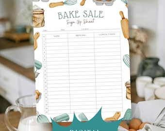 Bake Sale Sign Up Sheet, Ready to Print Bake Sale Sign Up, Digital Download