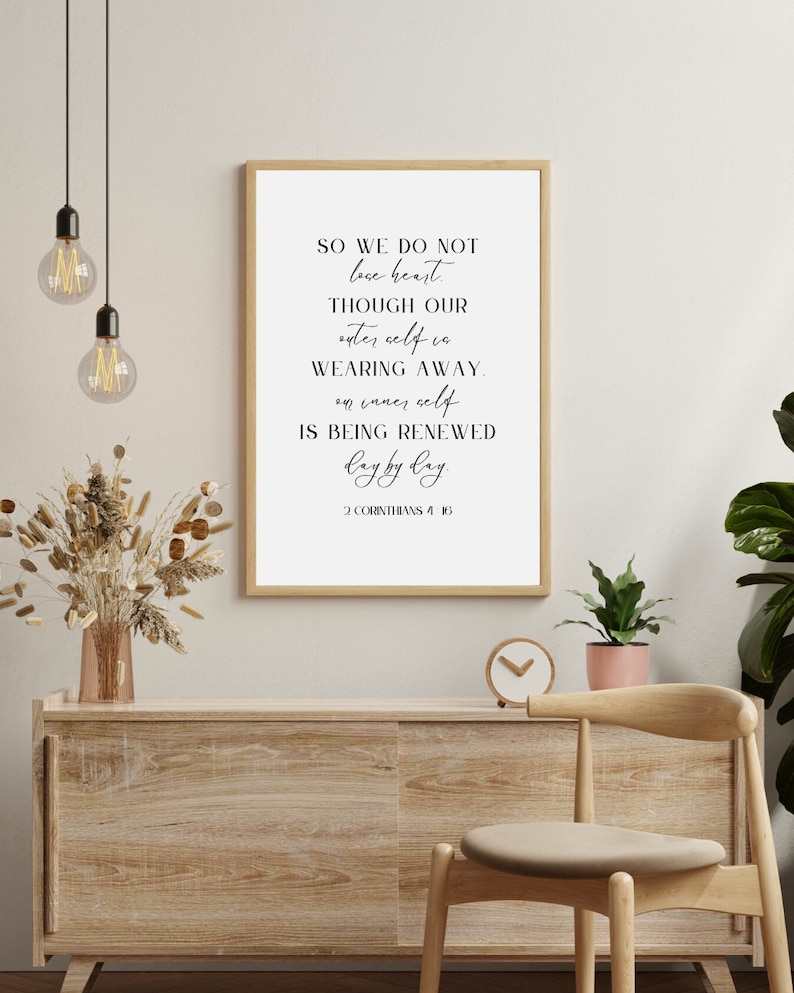 2 Corinthians 4:16 Printable Bible Verse Scripture Wall Art Black Text ...