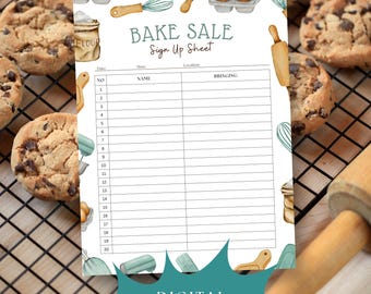Bake Sale Sign Up Sheet, Ready to Print Bake Sale Sign Up, Digital Download