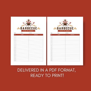 BBQ Sign Up Sheet, Barbecue Potluck Sign Up Sheet, Summer BBQ Sign Up, Picnic Sign Up Sheet, Summer Party Sign Up, Digital Download Print
