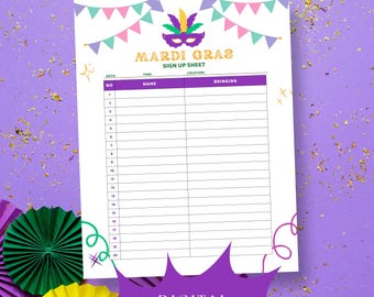 Printable Mardi Gras Party Sign Up Sheet for the Classroom, Office, Potlucks, and More! Mardi Gras Decor, Mardi Gras svg, Digital Download