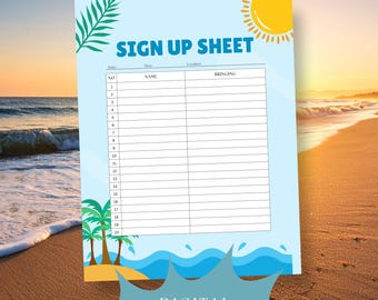 Printable Summer Pool Party Potluck Sign Up Sheet, Retirement Potluck Sign Up, Beach Theme Party Sign Up, Printable Sign Up Digital Download