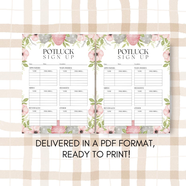 Spring Potluck Sign Printable Printable Easter Potluck Sign up Sheet, Spring Potluck Sign up Sheet ...