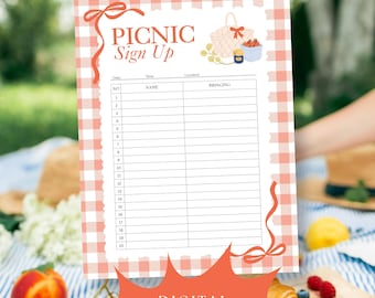 Printable Picnic Sign Up Sheet, Summer Picnic Sign Up, Summer Party Sign Up, Printable Sign Up Digital Download