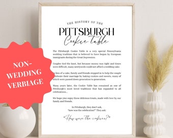 History of the Pittsburgh Cookie Table Printable Sign NON WEDDING VERBIAGE 8x10, 8.5x11, Printable Signs