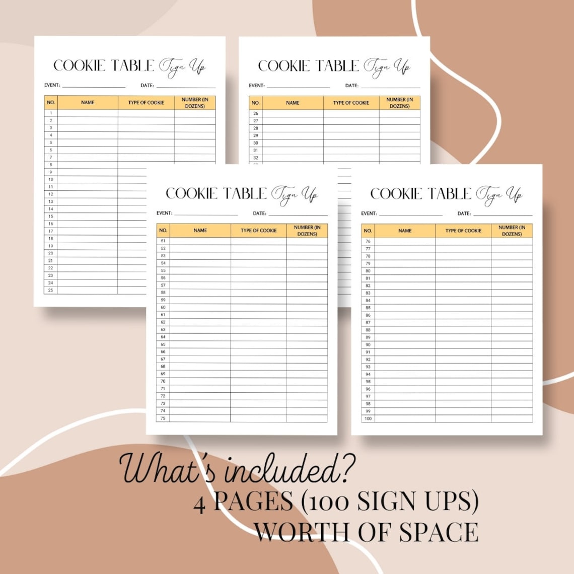 Printable Sign up Sheet for Cookie Table, Pittsburgh Wedding Cookie ...
