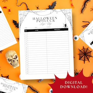 Printable Halloween Potluck Sign Up Sheet, Halloween Potluck Sign Up Sheet, Halloween Party Printable Potluck Sign Up Digital Download
