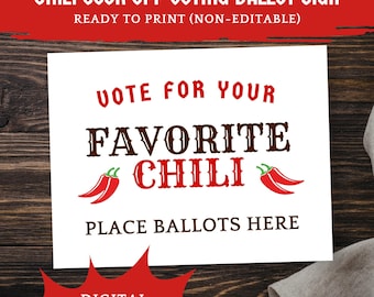 Printable Chili Cook-Off Ballot Box Sign, Sign for Ballot Voting, Chili Cook Off Voting Ballot Sign, NO EDITING Required, Digital Download