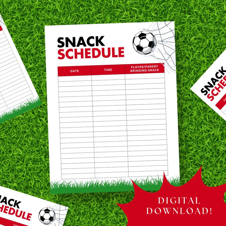 Printable Soccer Snack Schedule Sign up Sheet, Game Day Soccer Snack ...