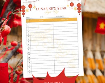 Lunar New Year Potluck Sign Up Sheet, Chinese New Year, Year of the Horse 2026, Lunar New Year Activities, Celebration, Ready to Print