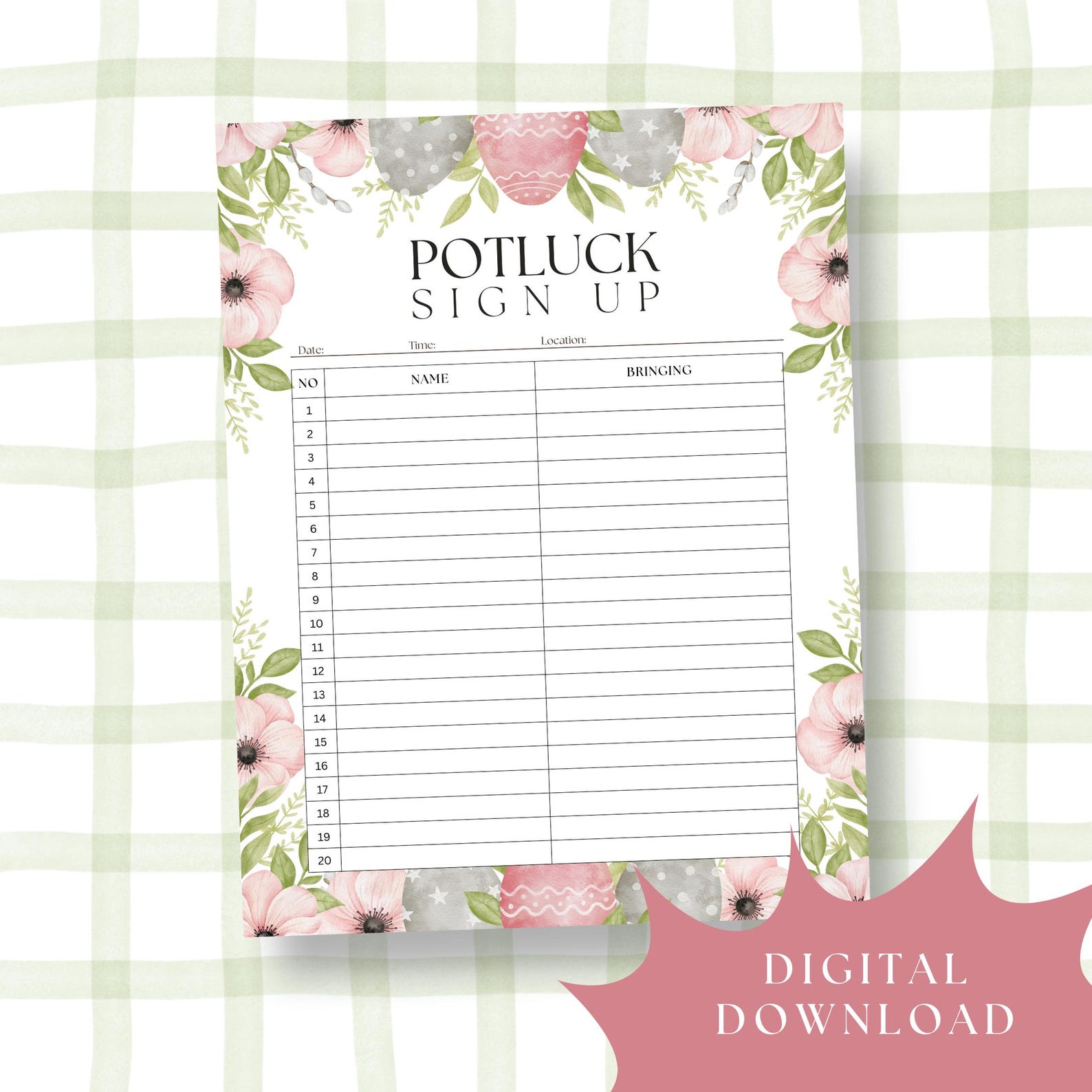 Spring Potluck Sign Printable Printable Easter Potluck Sign up Sheet, Spring Potluck Sign up Sheet ...