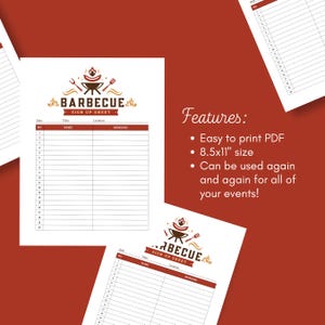 BBQ Sign Up Sheet, Barbecue Potluck Sign Up Sheet, Summer BBQ Sign Up, Picnic Sign Up Sheet, Summer Party Sign Up, Digital Download Print