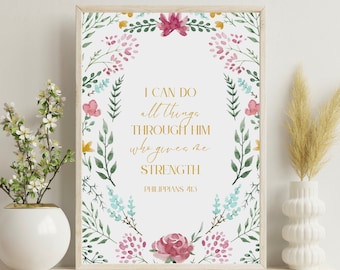 Filippesi 4:13 Christian Wall Art Printable, Posso fare ogni cosa Versetto della Bibbia Scrittura, Christian Wall Art, Scrittura stampabile