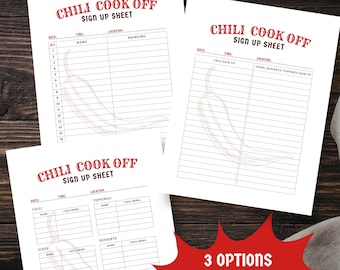 Chili Cook Off Sign Up Sheet Printable, Digital Download, Chili Cook Off Party Sign Up Sheet, Office Chili Cook Off Sign Up, Ready to Print