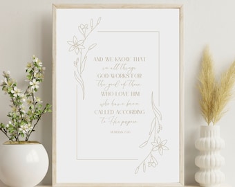 Romans 8:28 Christian Wall Art Printable, Bible Verse Scripture, Christian Wall Art, Scripture Printable, Christian Home Decor