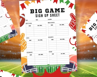 Football Potluck Sign Up Sheet, Big Game Menu, Potluck Sign Up Form, Tailgate Party Sign Up, Big Game Potluck Sign Up, Super bowl
