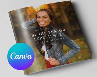 May include: A guide for JHP seniors, titled "Welcome to The JHP Senior Experience: A Guide for JHP Seniors". The cover features a smiling woman wearing a denim jacket and red shirt, standing in a park with fall foliage.