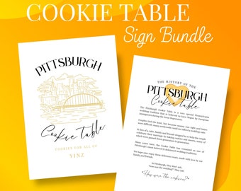 History of the Pittsburgh Cookie Table Digital Printable Sign Bundle, Black & Gold Skyline, Pittsburgh Cookie Table History Printable Sign